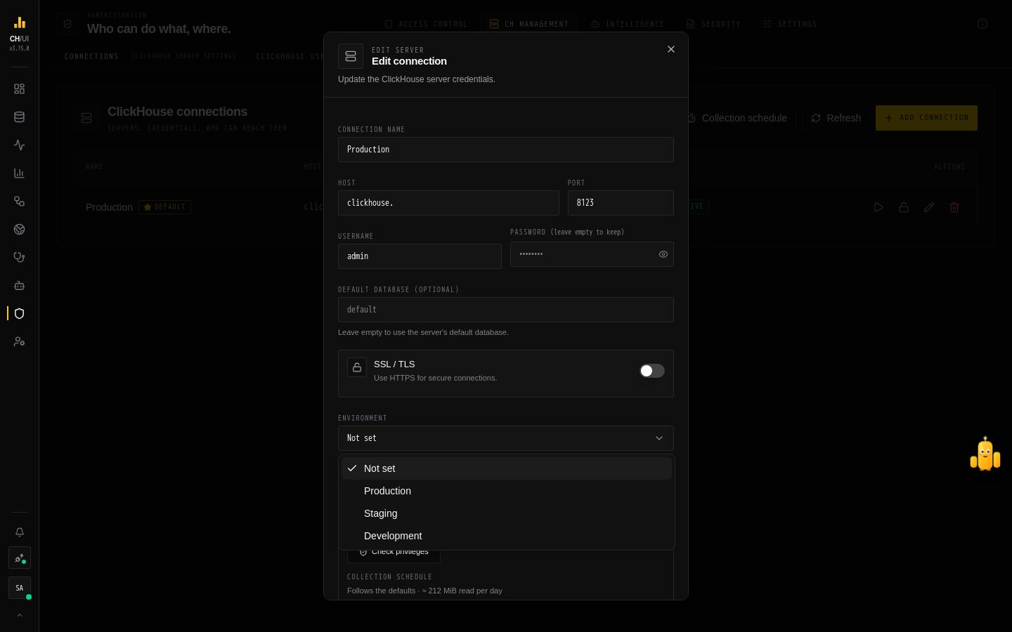 The Environment setting on a connection