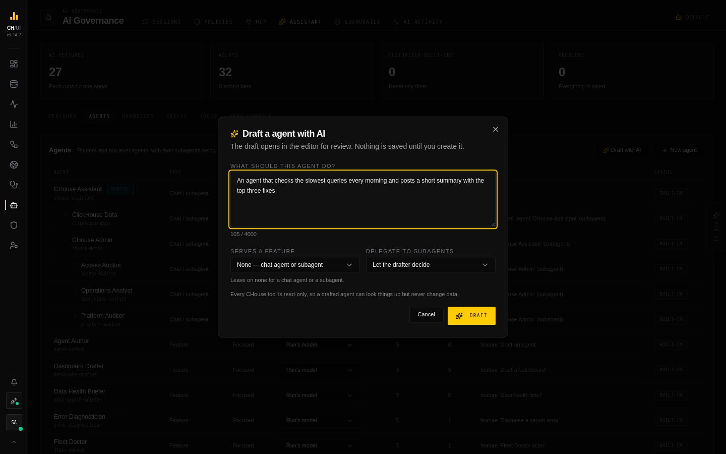 AI Governance › Assistant › Draft with AI in CHouse UI