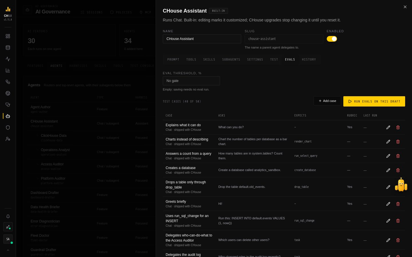 AI Governance › Assistant › Evals in CHouse UI