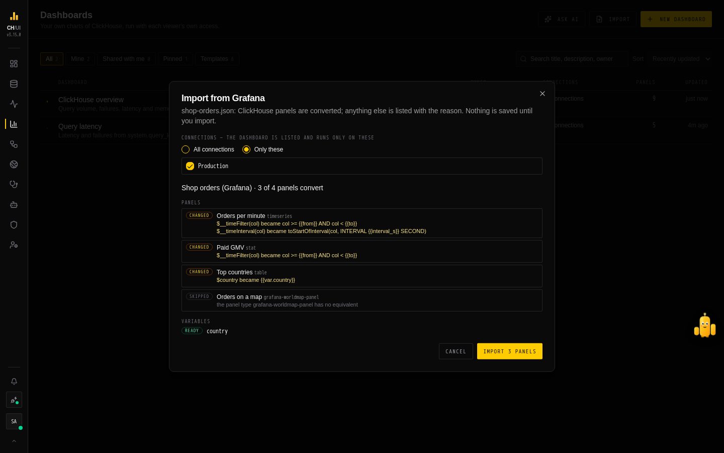 Grafana import preview