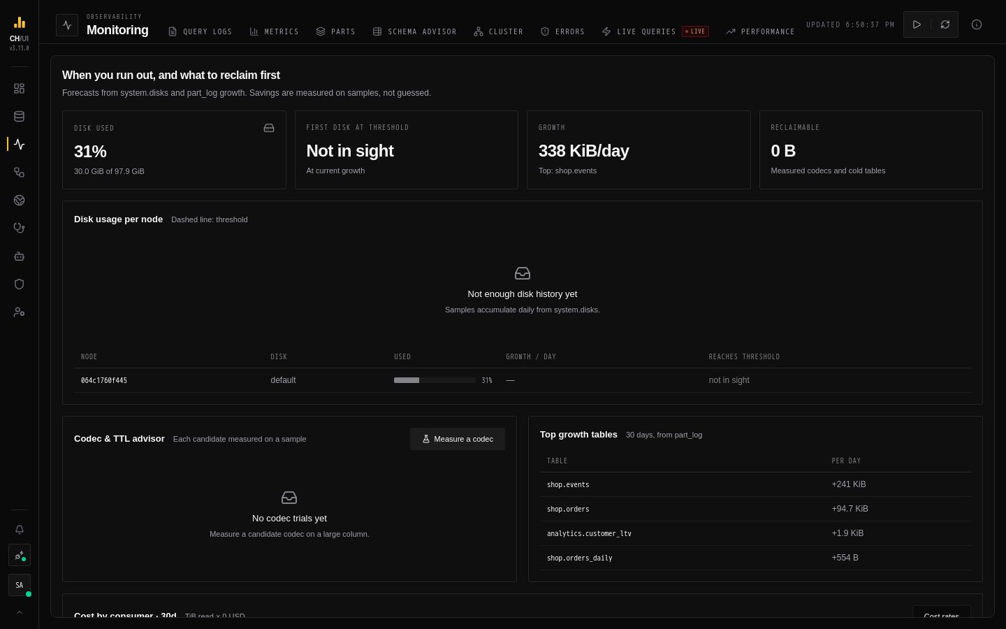 Monitoring › Capacity in CHouse UI