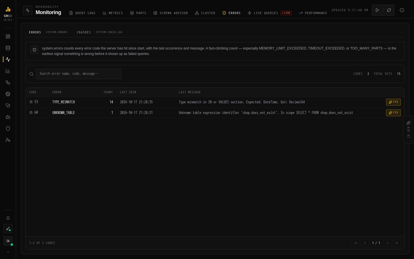 Monitoring › Errors in CHouse UI
